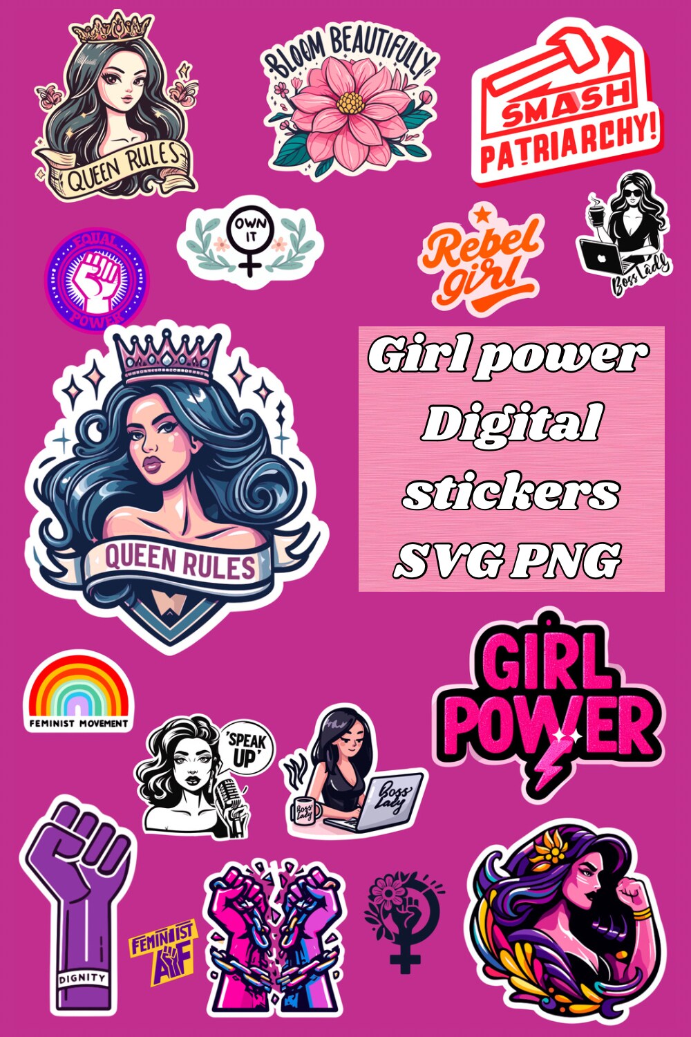 Girl power sticker bundle pinterest preview image.