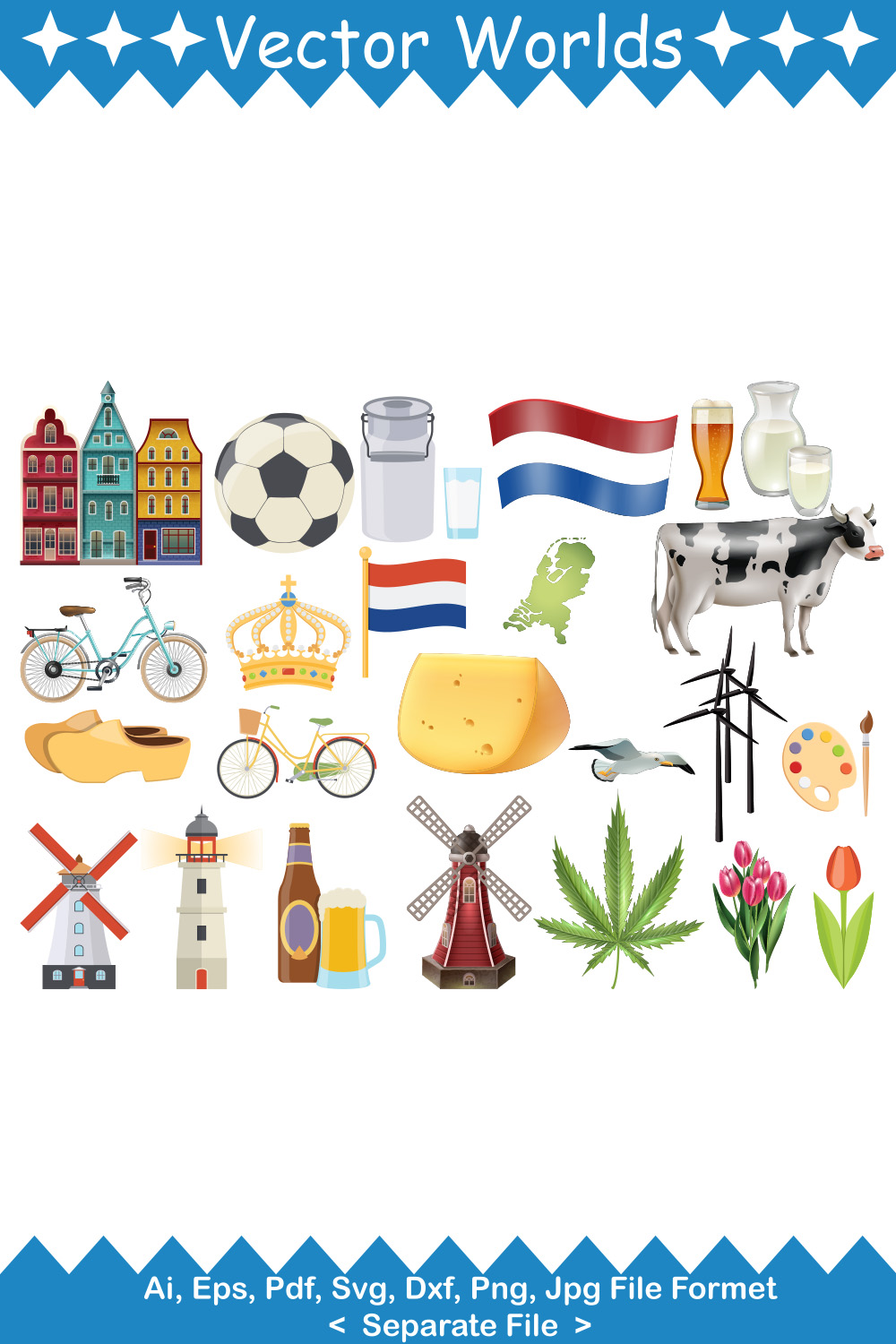 Netherlands Country Symbol SVG Vector Design pinterest preview image.