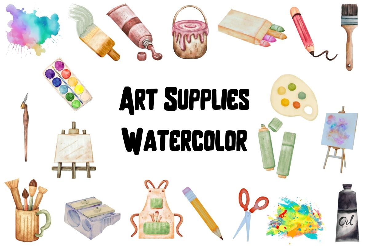 Watercolor Art Supplies Clipart cover image.