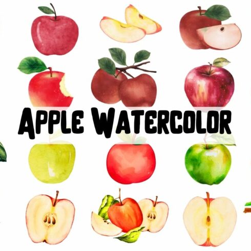 Watercolor Apple Clipart cover image.