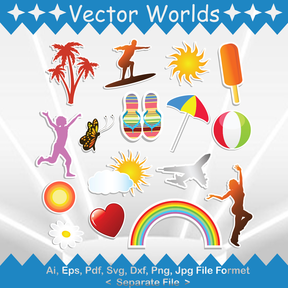 Rainbow Summer SVG Vector Design preview image.