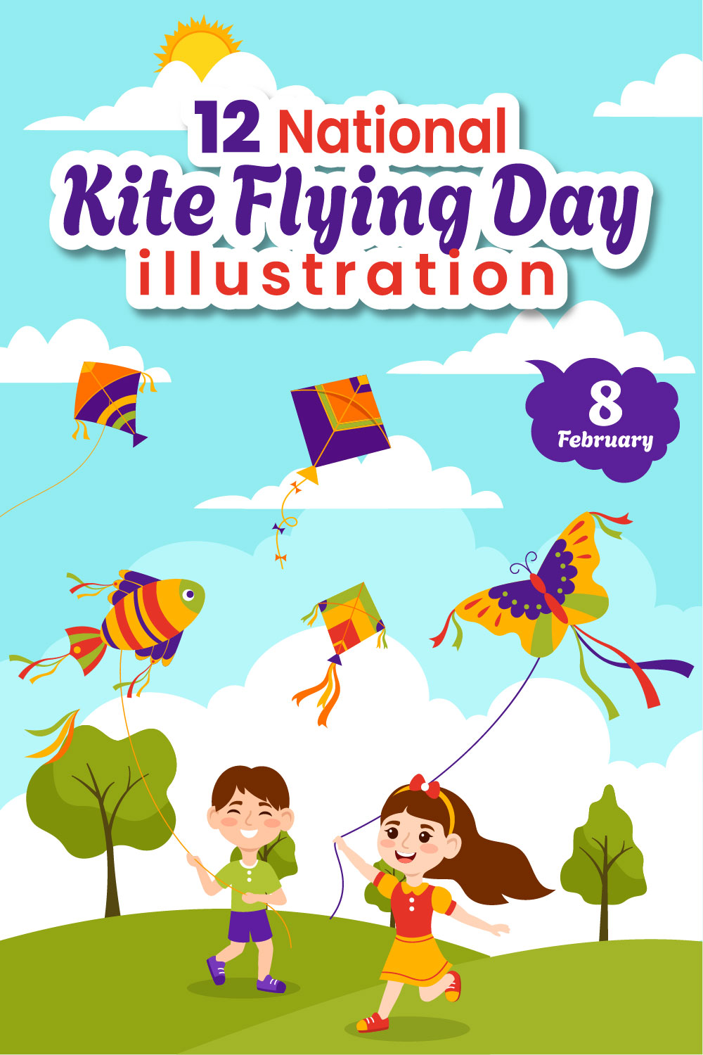 12 National Kite Flying Day Illustration pinterest preview image.