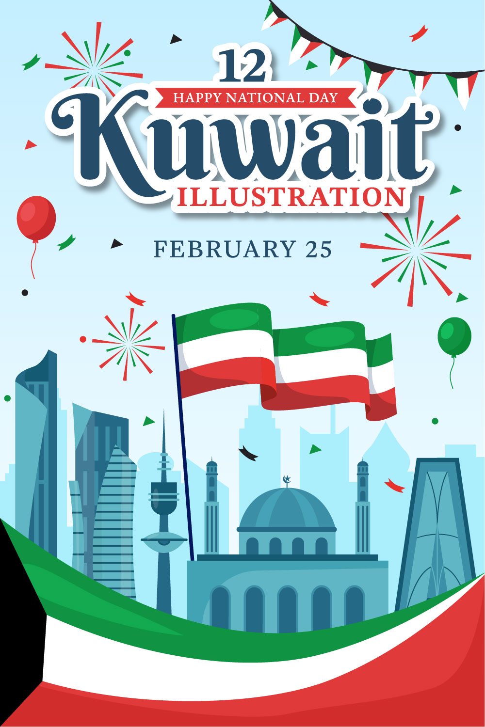 12 National Kuwait Day Illustration pinterest preview image.