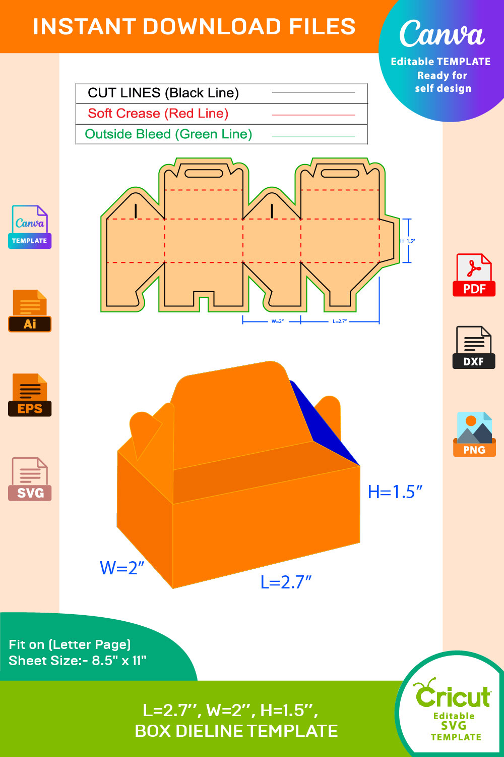 Large Gable Box Template svg box Cricut pinterest preview image.