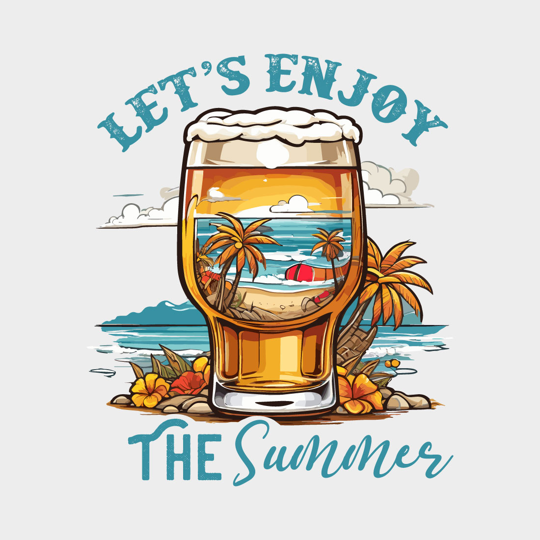 Summer Beer Beach T-shirt Design preview image.