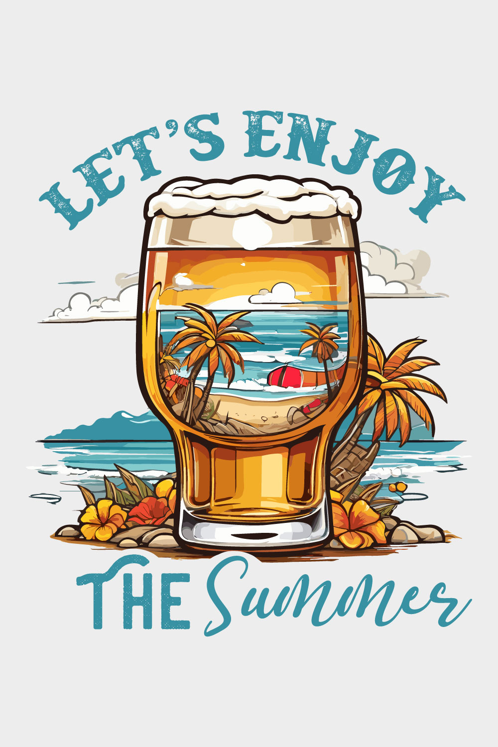 Summer Beer Beach T-shirt Design pinterest preview image.