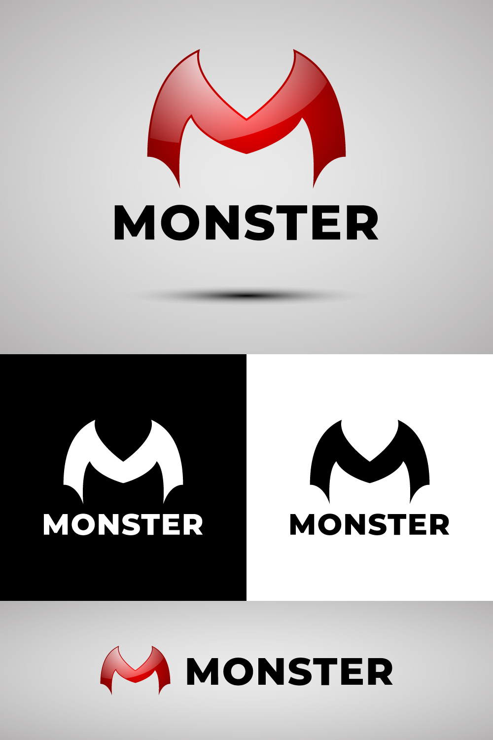 Letter M Monster, Monogram Logo Design Template pinterest preview image.