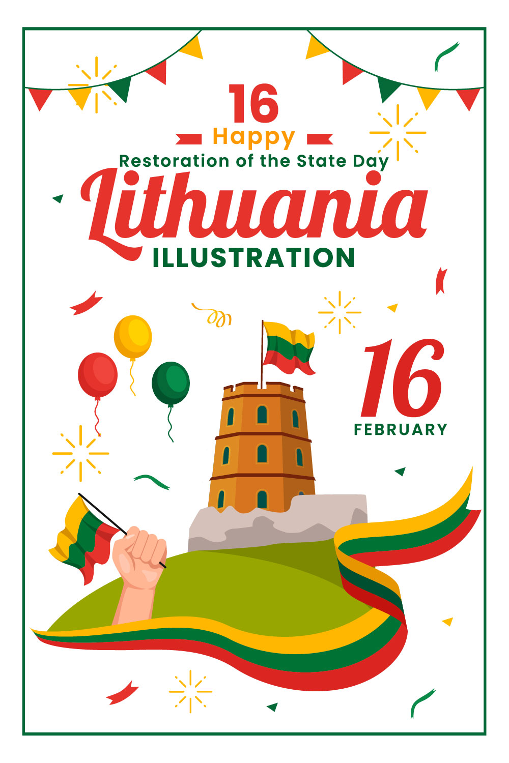 16 Lithuania Restoration of the State Day Illustration pinterest preview image.