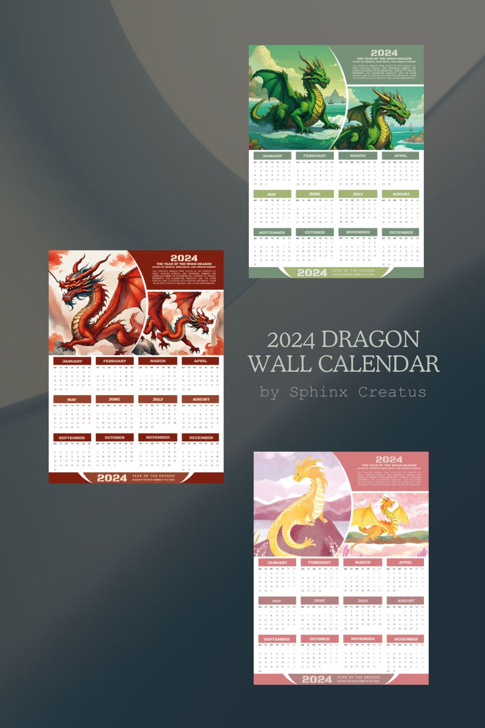 2024 Dragon Wall Calendar [Sphinx Creatus] pinterest preview image.