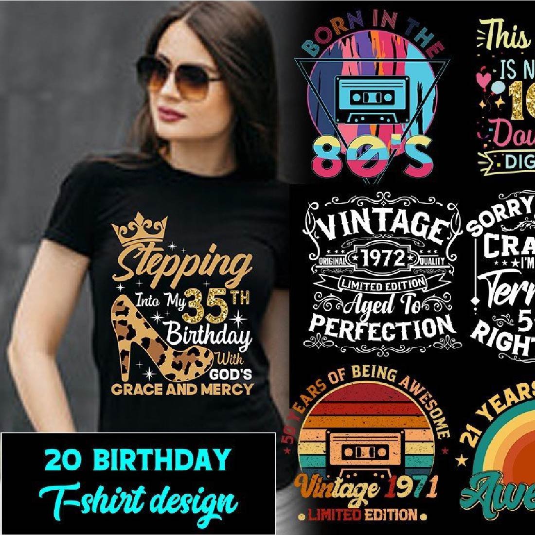 Birthday T-Shirt Design Bundle preview image.