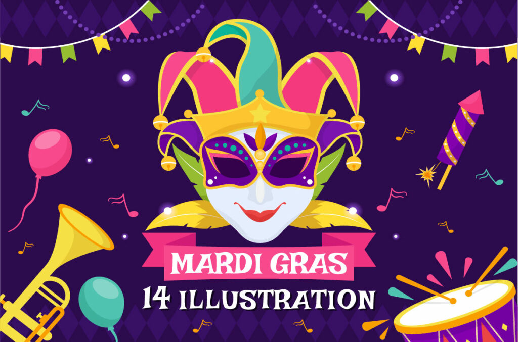 14 Mardi Gras Carnival Illustration - MasterBundles