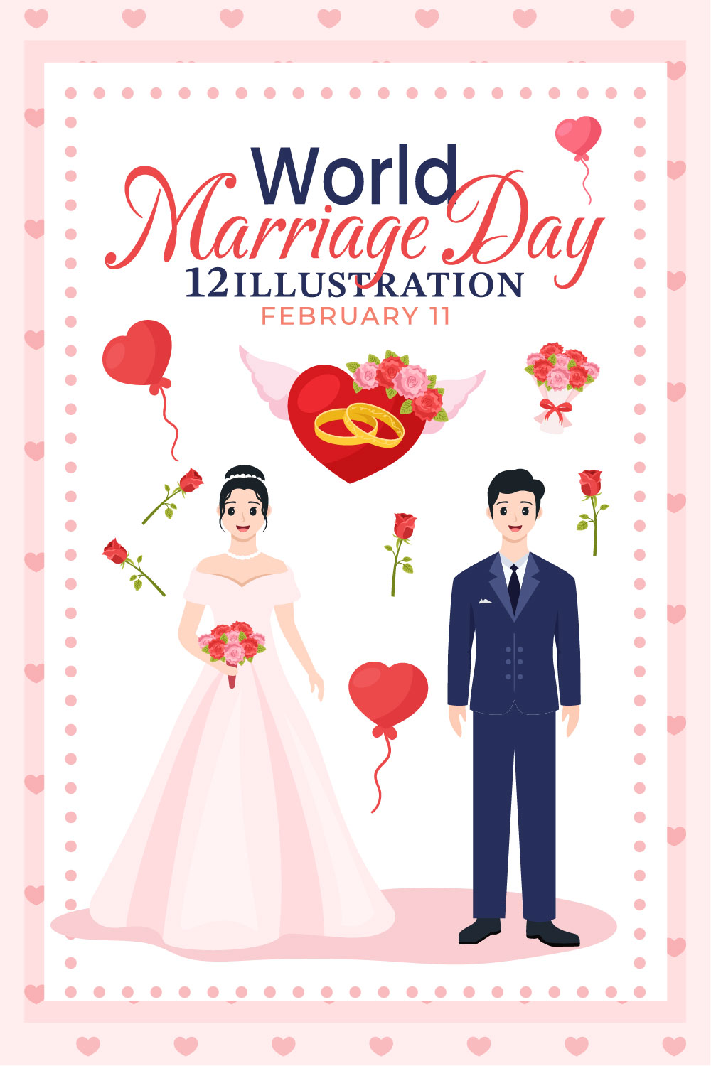 12 World Marriage Day Illustration pinterest preview image.