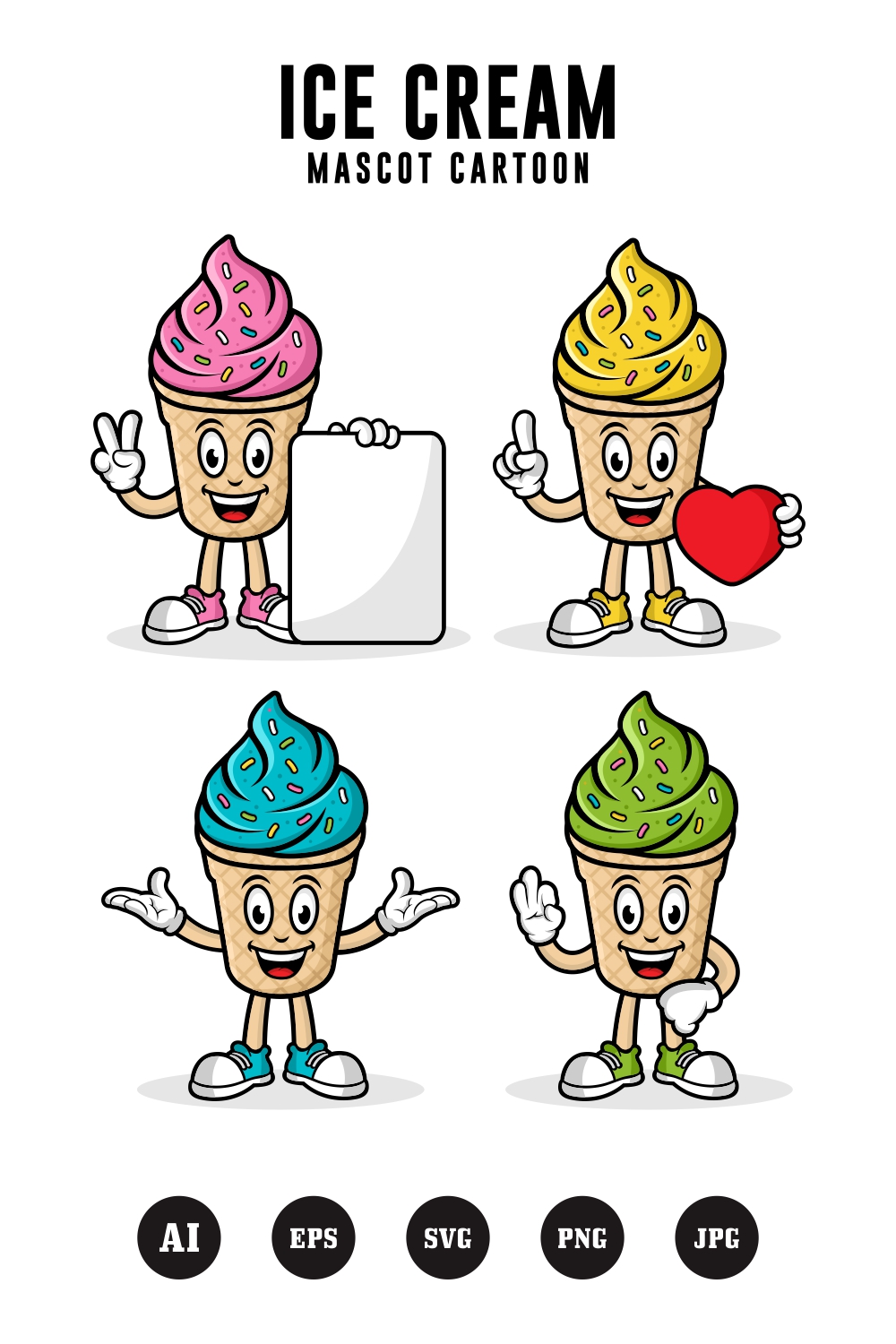 Mascot cartoon character ice cream design collection - $6 pinterest preview image.