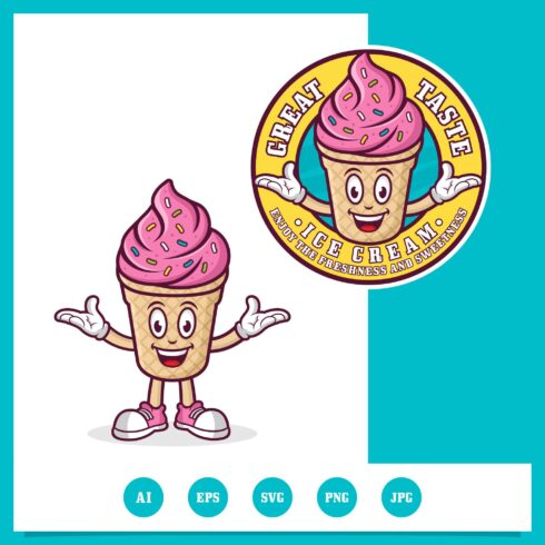 Mascot cartoon ice cream logo design - $8 cover image.