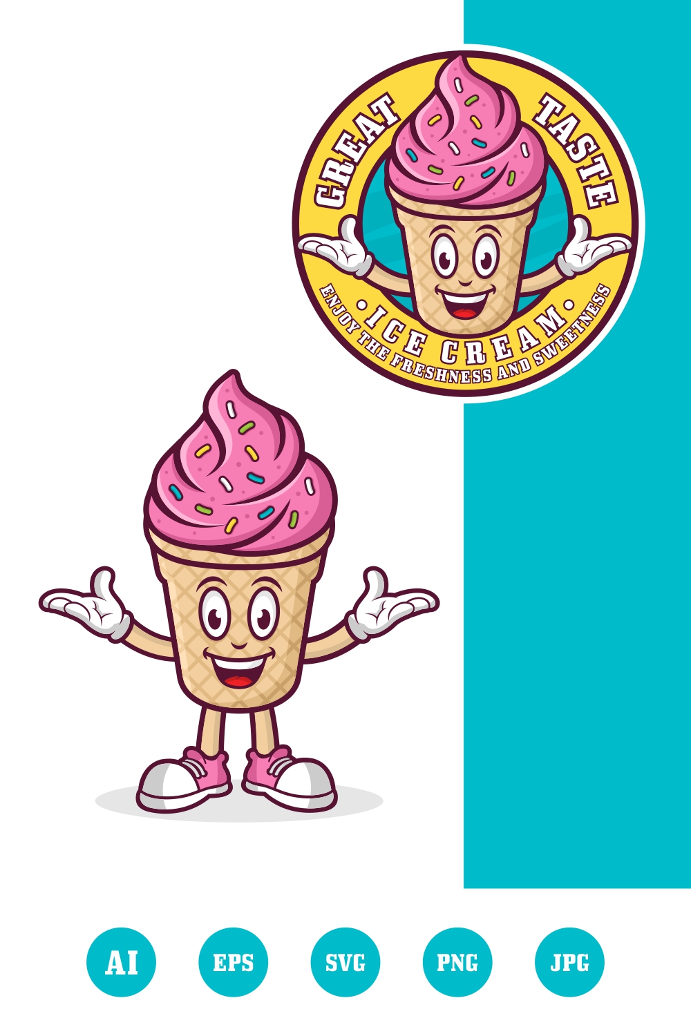 Mascot cartoon ice cream logo design - $8 pinterest preview image.