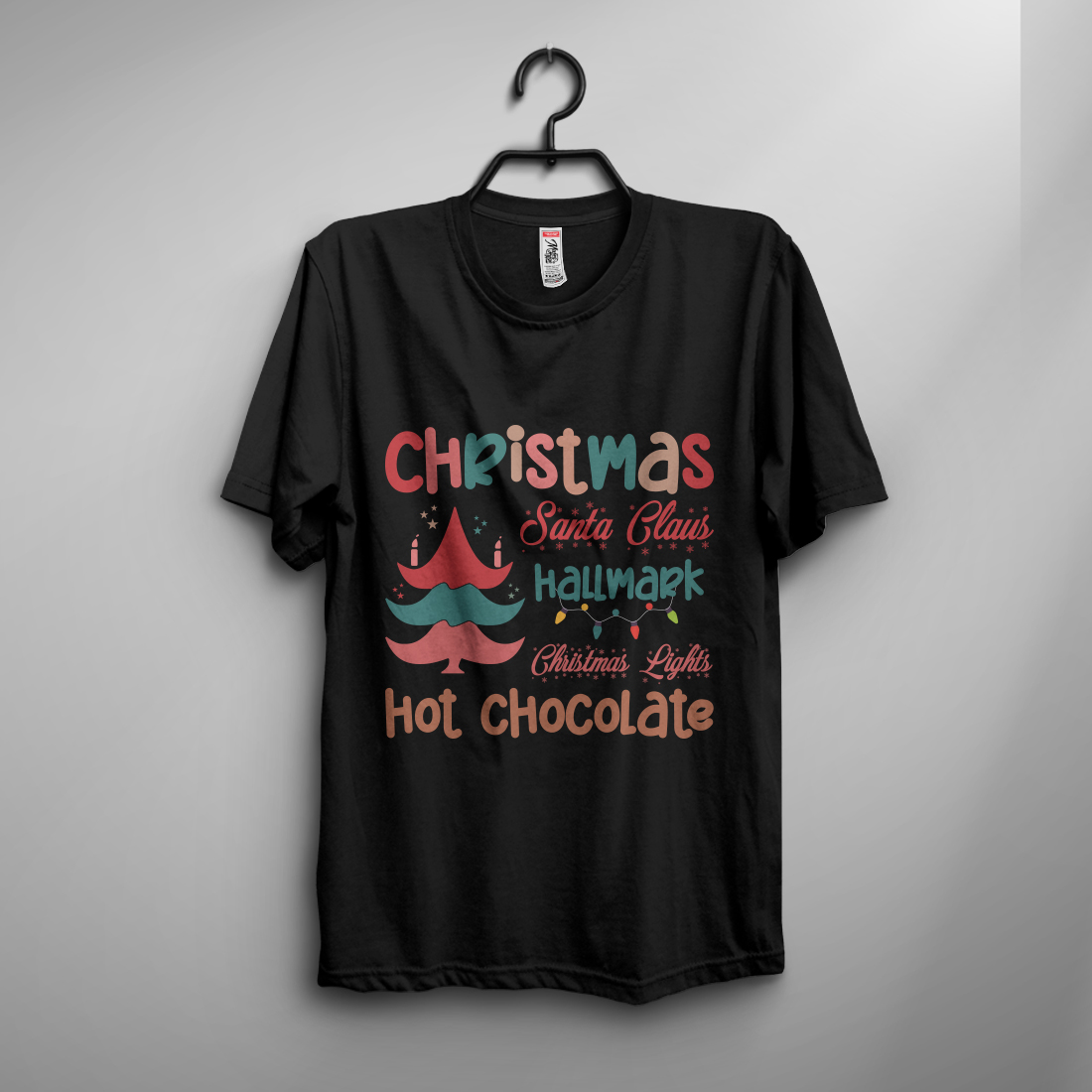 Christmas santa claus hallmark christmas lights hot chocolate T-shirt design cover image.
