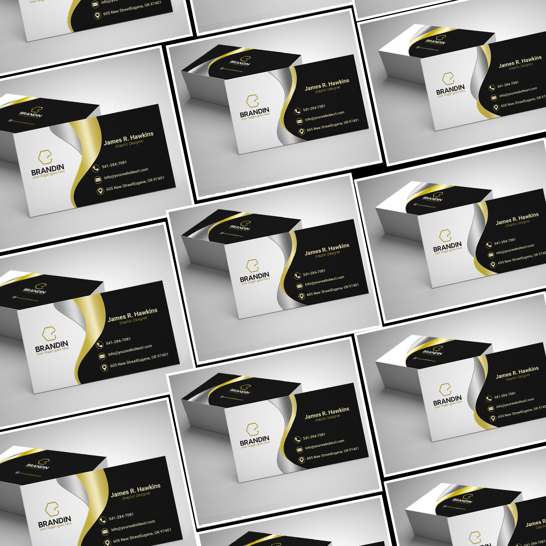 3 in 1 modern & Luxury golden business card bundles preview image.