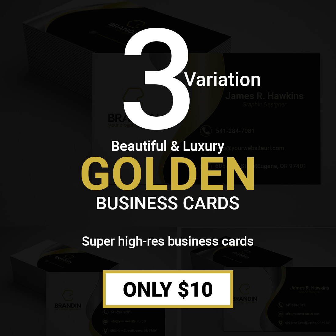 3 in 1 modern & Luxury golden business card bundles cover image.
