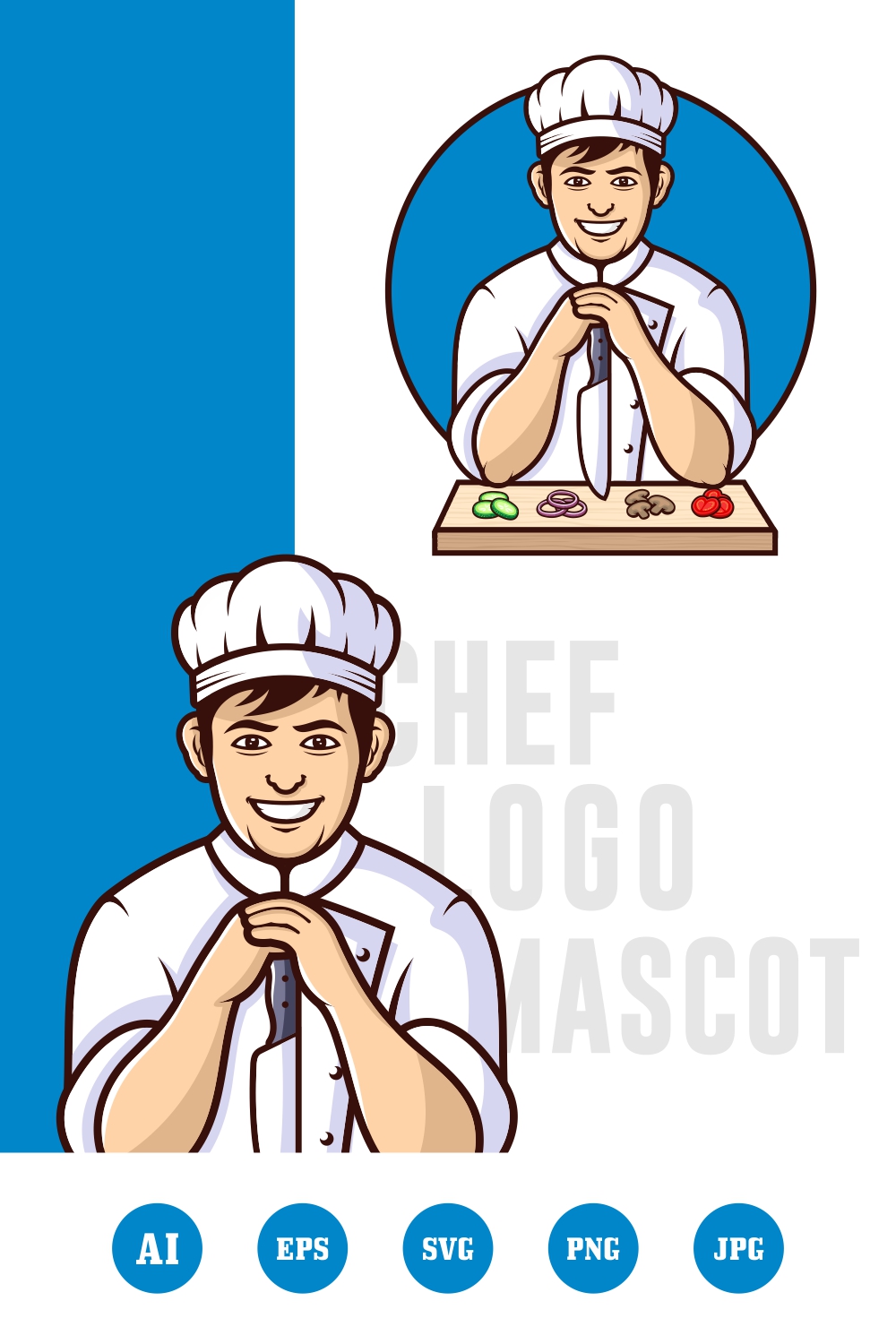 Master chef mascot vector logo design - $10 pinterest preview image.