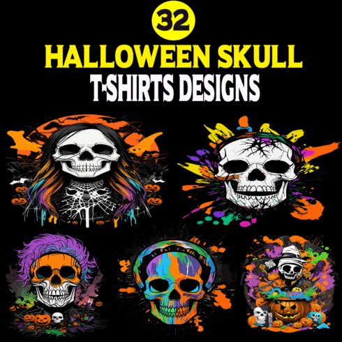 32 Halloween Skull T-Shirt Designs cover image.