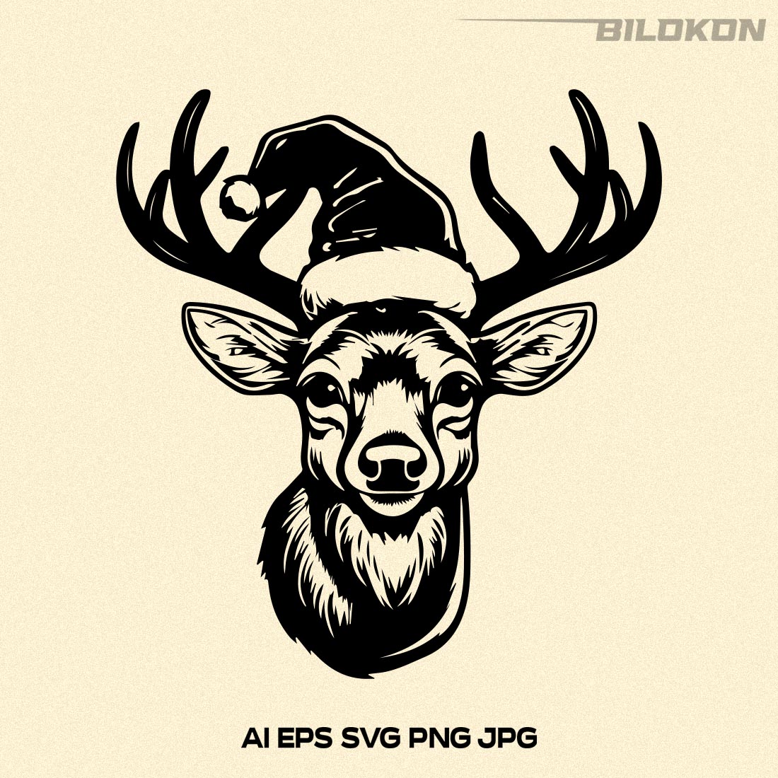 Deer in Santa hat, Christmas Reindeer SVG Vector cover image.