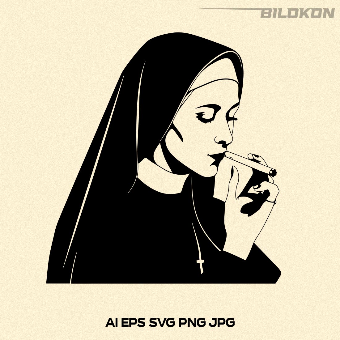 Nun Smoking, Bad Nun SVG Vector preview image.