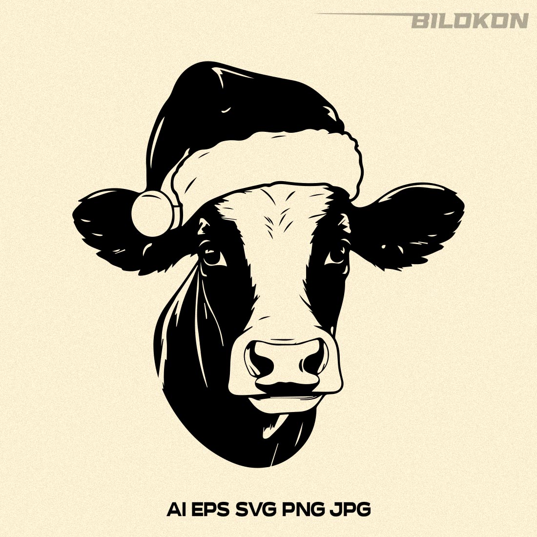 Cow in Santa hat, Christmas Cow SVG Vector preview image.