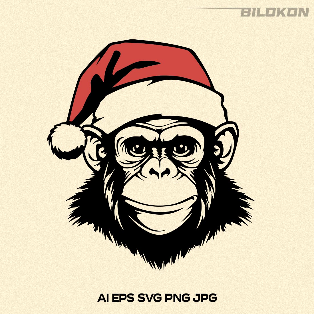Monkey in Santa hat, Christmas Monkey SVG Vector preview image.