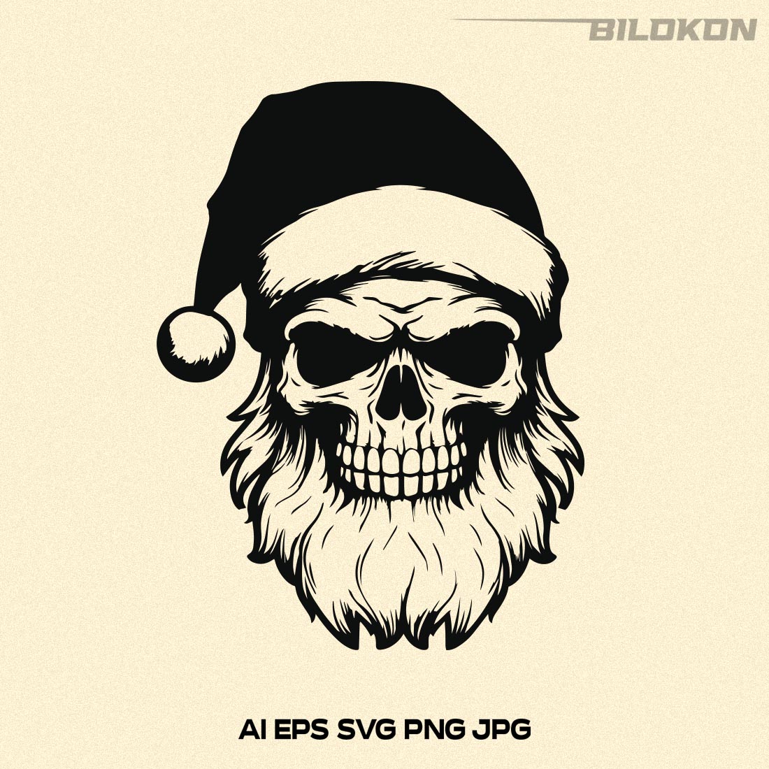 Santa Claus in Skull face, Skull in santa hat SVG Vector preview image.