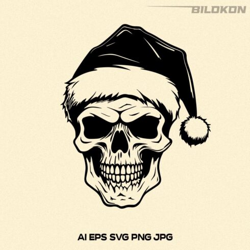 Skull in Santa hat, Skull in Christmas hat SVG Vector cover image.