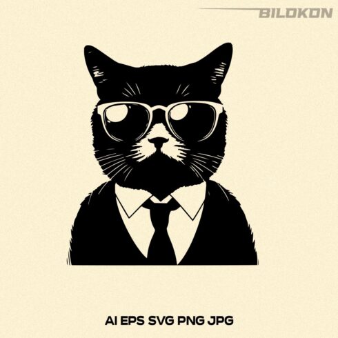 Cat in sunglasses SVG, Cat in suit, Cat logo SVG Vector cover image.