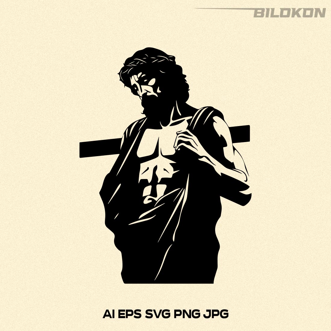 Jesus on the cross, prays to God, SVG Vector preview image.