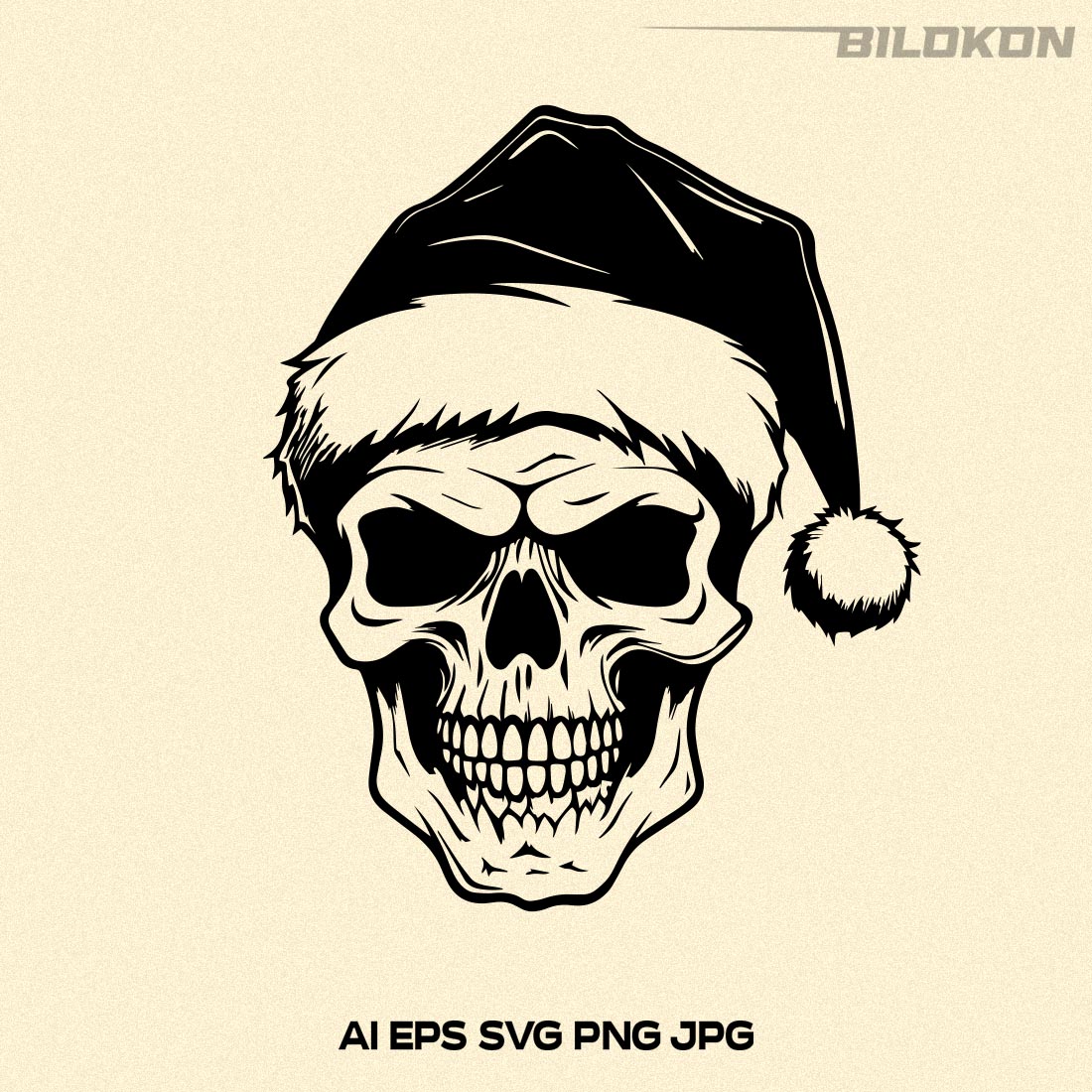 Skull in Santa hat, Skull in Christmas hat SVG Vector preview image.
