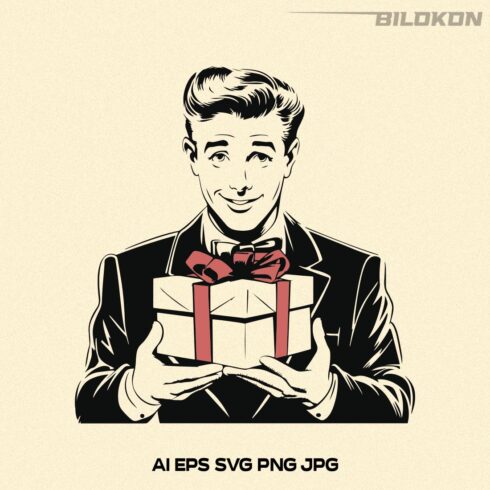 Man Hold Christmas Gift box, Christmas SVG Vector cover image.