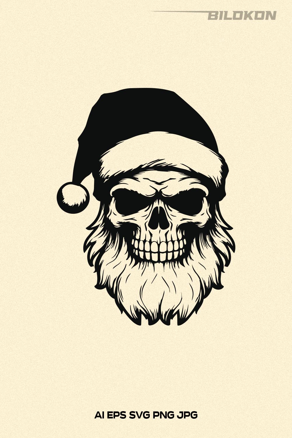 Santa Claus in Skull face, Skull in santa hat SVG Vector pinterest preview image.