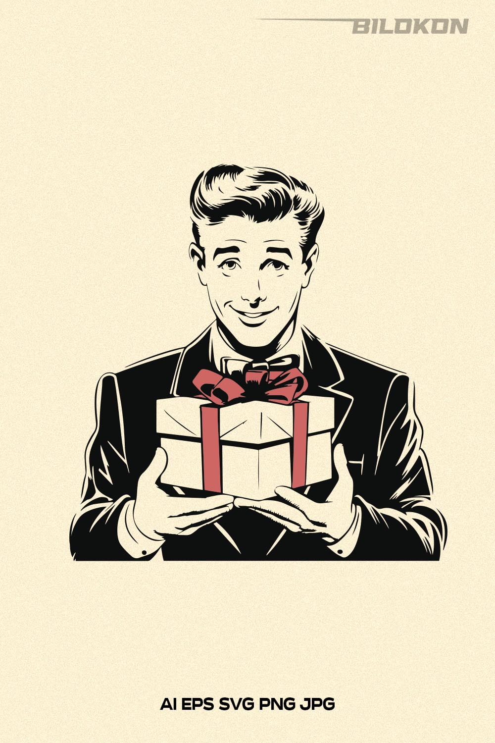 Man Hold Christmas Gift box, Christmas SVG Vector pinterest preview image.
