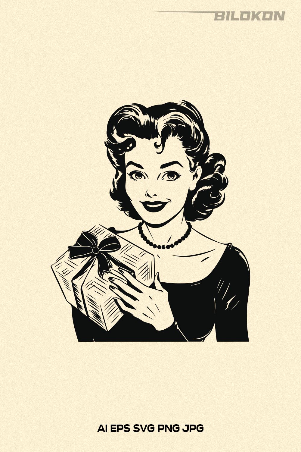 Woman Hold Christmas Gift box, Christmas SVG pinterest preview image.