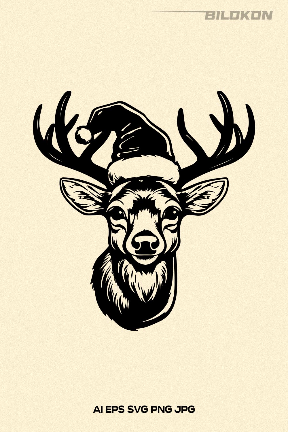 Deer in Santa hat, Christmas Reindeer SVG Vector pinterest preview image.