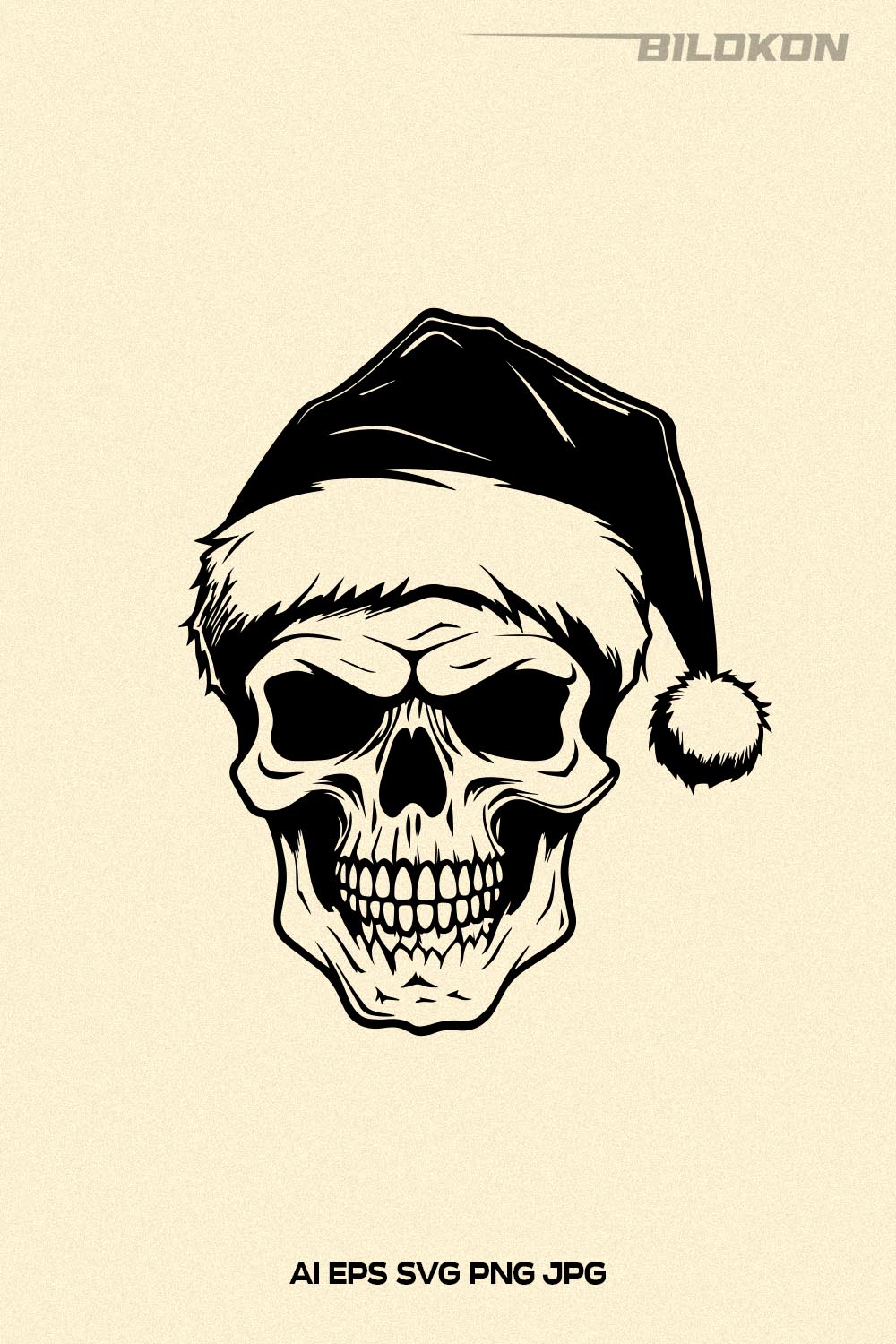 Skull in Santa hat, Skull in Christmas hat SVG Vector pinterest preview image.