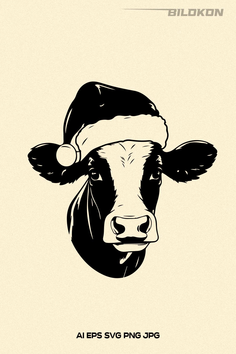 Cow in Santa hat, Christmas Cow SVG Vector pinterest preview image.
