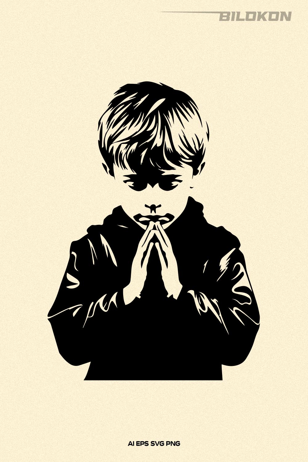 Little boy prays to God, Praying boy statue SVG Vector pinterest preview image.