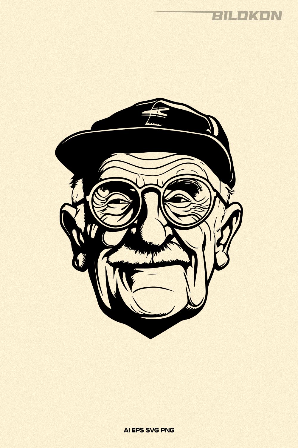 Retro Grandfather Head in glasses, Grandfather face SVG Vector pinterest preview image.