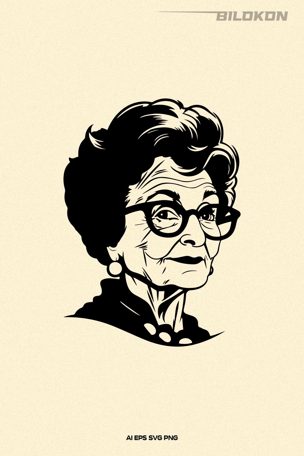 Retro Grandmother Head in glasses, Grandmother face SVG pinterest preview image.