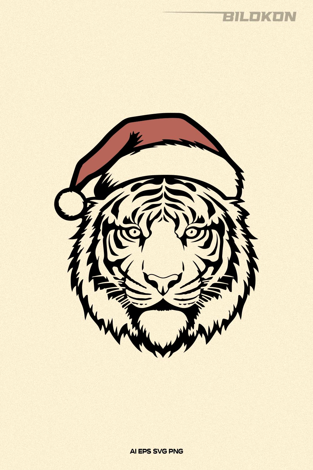 Tiger in Santa hat, Christmas tiger, Tiger head SVG Vector pinterest preview image.