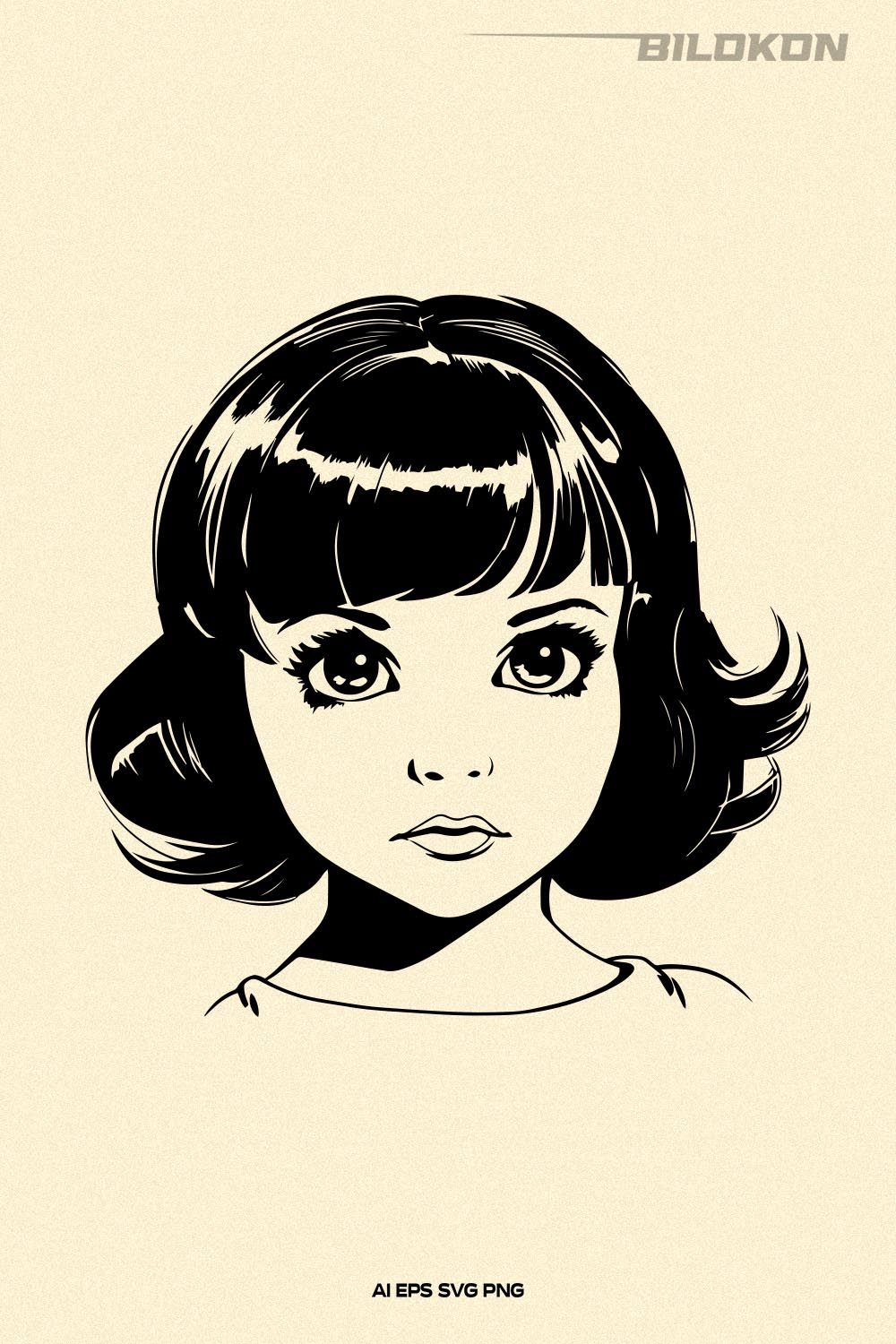 Retro Cute Girl, Little girl face SVG Vector pinterest preview image.