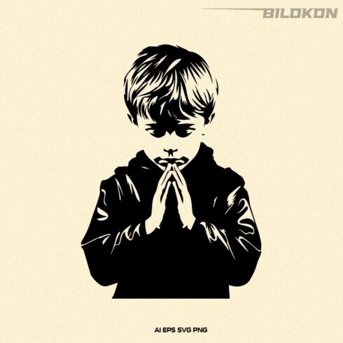 Little boy prays to God, Praying boy statue SVG Vector cover image.
