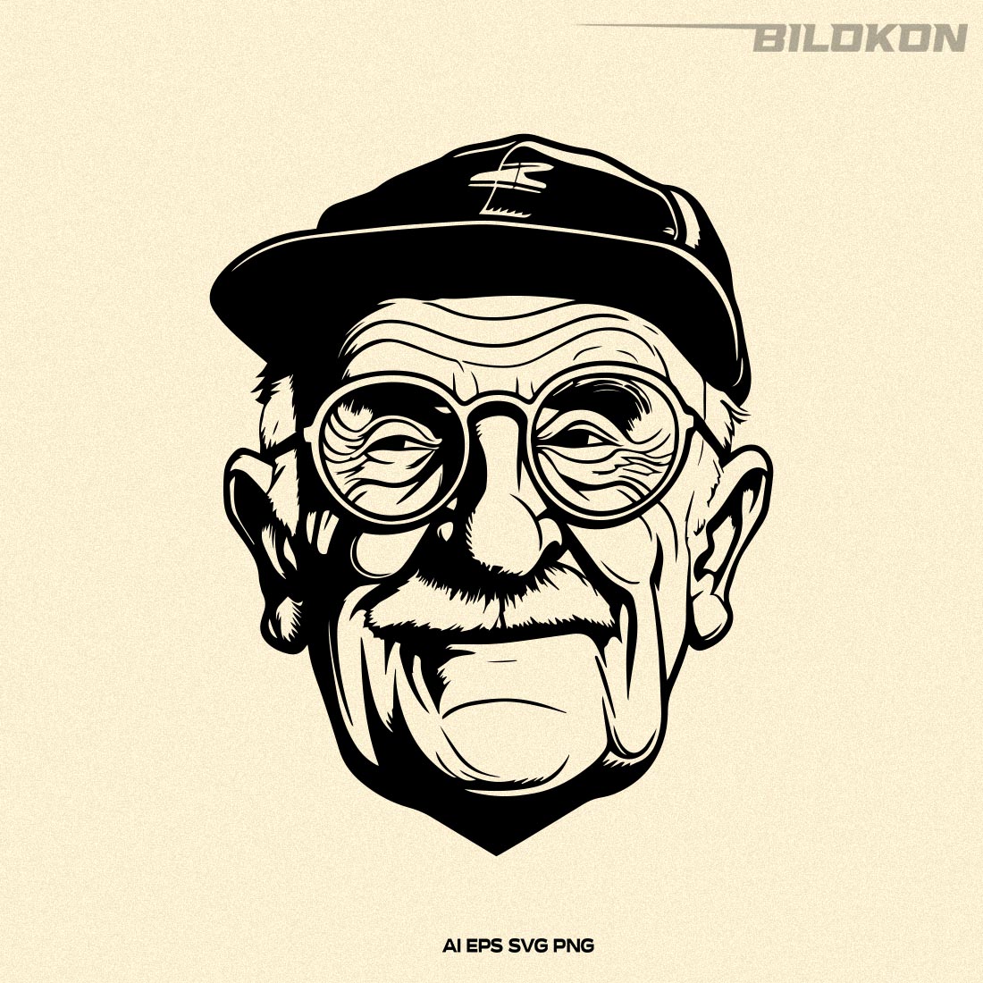 Retro Grandfather Head in glasses, Grandfather face SVG Vector preview image.