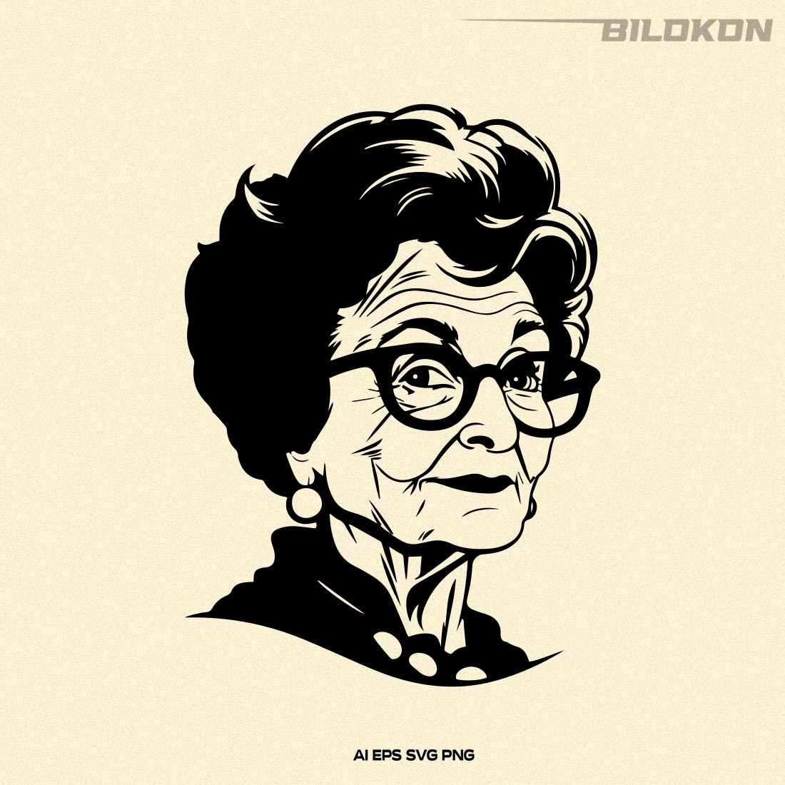 Retro Grandmother Head in glasses, Grandmother face SVG preview image.
