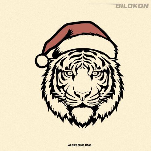 Tiger in Santa hat, Christmas tiger, Tiger head SVG Vector cover image.