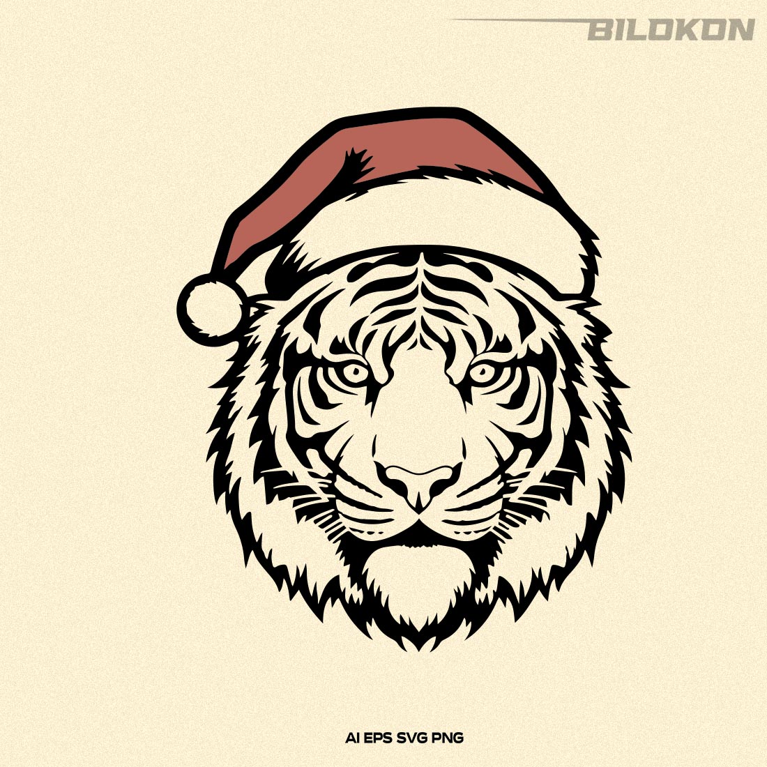 Tiger in Santa hat, Christmas tiger, Tiger head SVG Vector preview image.